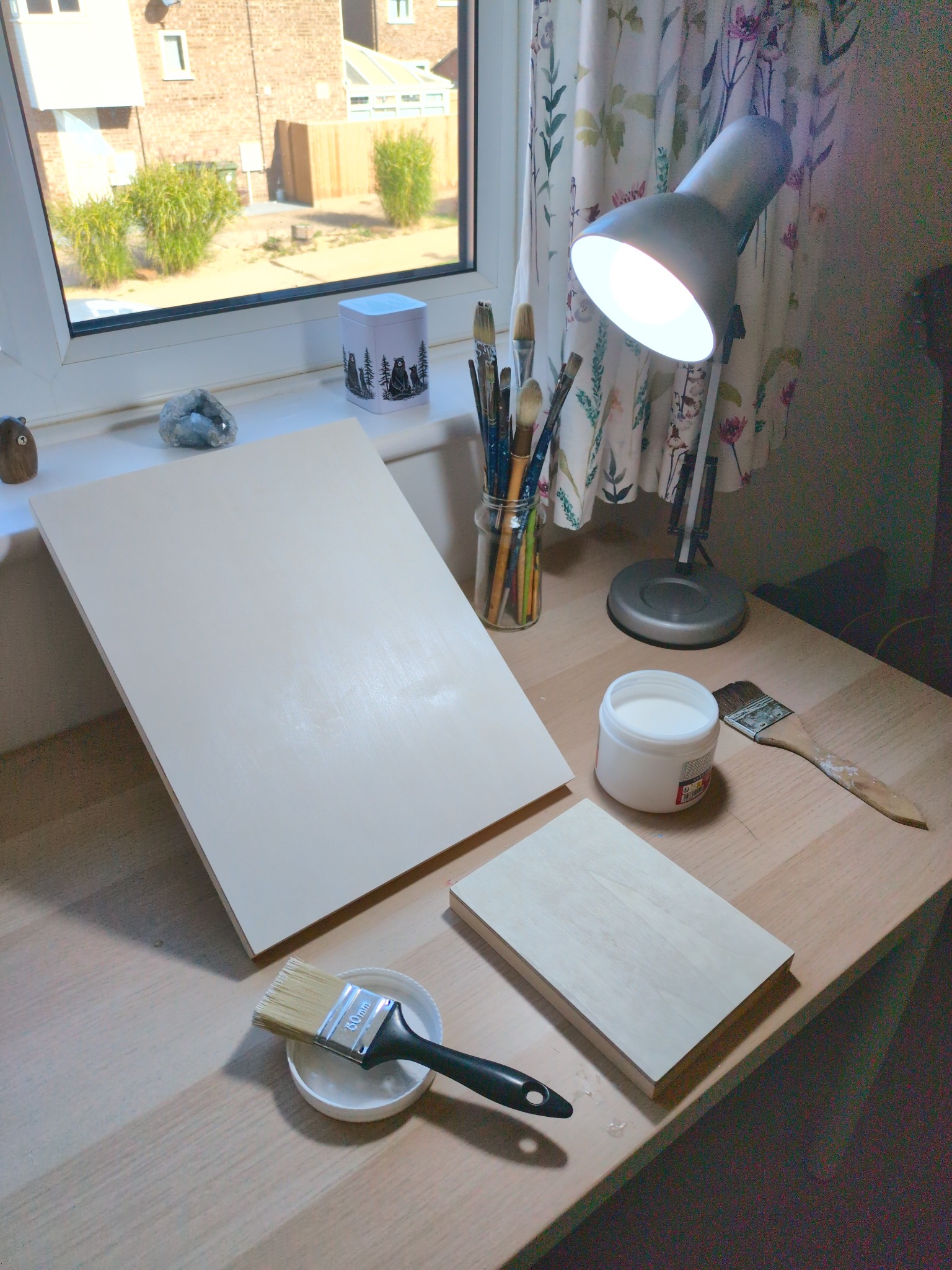 Nora Haikala's studio with new work in progress on the desk
